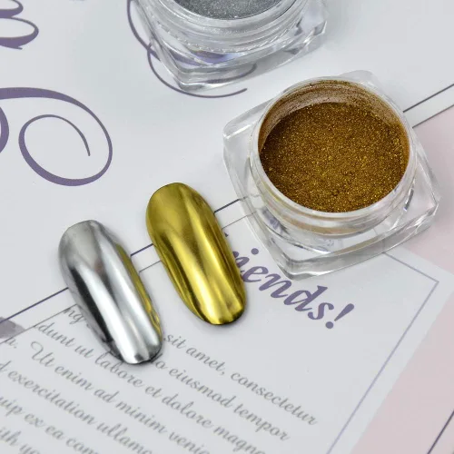 Miniatura 5 de Polvo cromado metálico – 2 tarros de uñas espejo efecto purpurina pigmento polvo oro plata para puntas de manicura con aplicadores de esponja Polvo