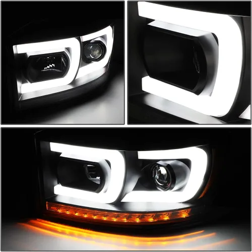 Miniatura 25 de DNA MOTORING HL-HPL-RM06-G-CH-AM LED U-Bar DRL Faros de señal de giro perseguidores compatibles con Dodge Ram 1500 06-08/Dodge Ram 2500 3500 06-09