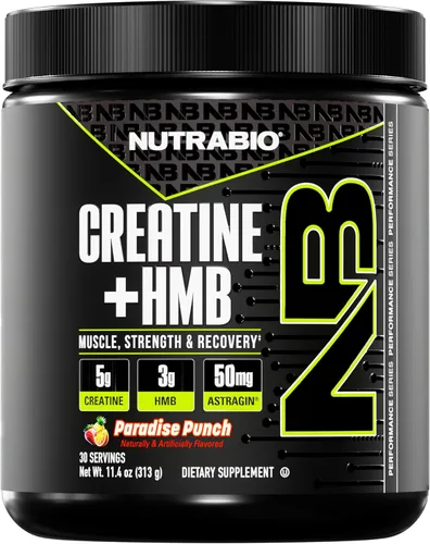 Miniatura 10 de NutraBio Creatina + HMB - Monohidrato de creatina con polvo de HMB para el crecimiento muscular, mayor fuerza - 30 porciones (sin sabor)