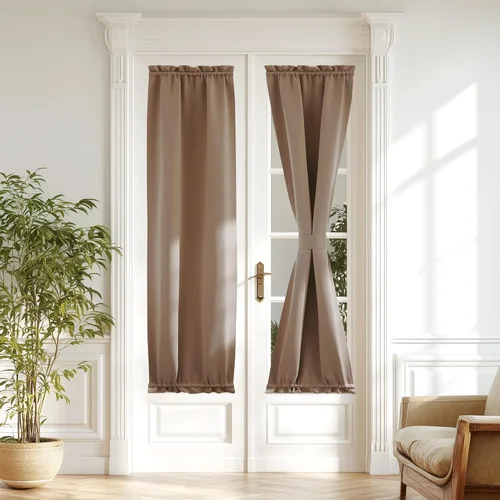Miniatura 120 de NICETOWN Cortinas opacas unicolor con aislamiento térmico para puerta francesa, granja, oscurecimiento de habitación, puertas y ventanas de Marrón