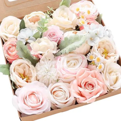 Miniatura 17 de Floroom - Flores artificiales de aspecto real en color lila, lavanda, púrpura y crema, rosas falsas, dalias y vegetación en conjunto de caja