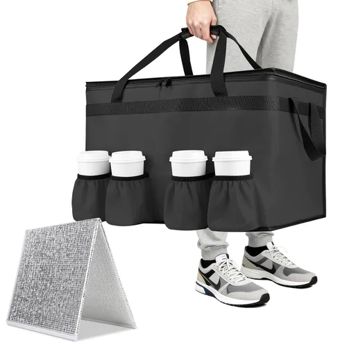 Miniatura 12 de Bolsa de entrega de alimentos con aislamiento con 4 portavasos, bolsas de comestibles aisladas extra grandes para mantener los alimentos Rojo