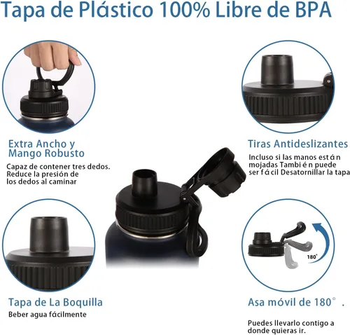 Miniatura 5 de Volhoply Botellas de agua aisladas en paquete de 8, botellas deportivas de acero inoxidable de 40 onzas con asa de paracord y tapa con boquilla