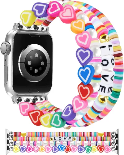 Miniatura 9 de Newlibery - Pulseras de cuentas compatibles con Apple Watch de 38 mm, 40 mm, 41 mm, 42 mm (S10/11) Correa elástica estirada hecha a mano para mujer