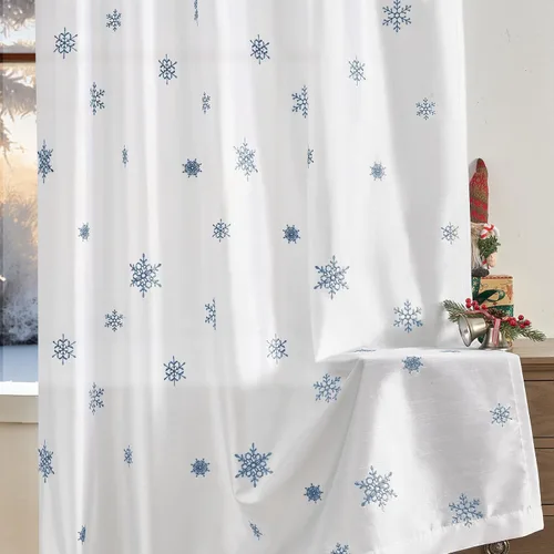 Miniatura 9 de JINCHAN Cortinas de copo de nieve de Navidad para sala de estar y dormitorio, cortinas bordadas azules y blancas, 84 pulgadas de largo (213.36 cm)