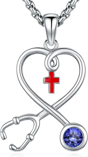 Miniatura 120 de Collar de alas de ángel de plata de ley 925, ángel de la guarda, enfermera RN caduceo, dije de ángel de cristal, joyería de regalo para mujer