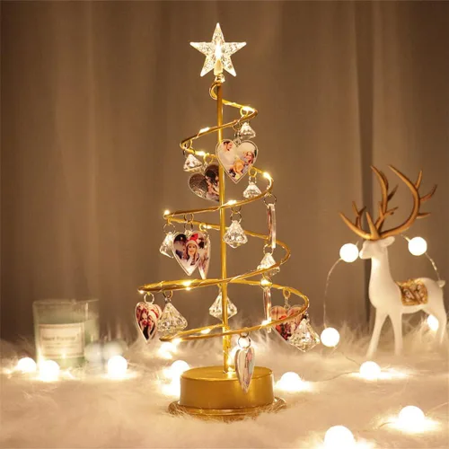 Miniatura 5 de Foto personalizada con luces de árbol de cristal de Navidad, foto familiar personalizada, lámpara de Navidad de metal, decoración de regalos