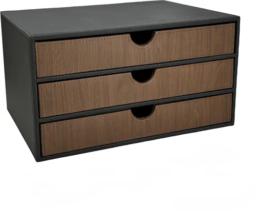 Organizador de escritorio de cuero de 3 cajones con soporte para archivos A4, caja de almacenamiento modular apilable para suministros de oficina,