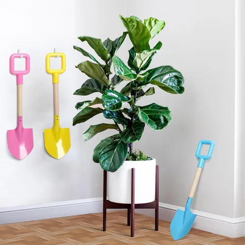 Miniatura 5 de Dsmile 3 palas largas de playa de 16 pulgadas de metal para niños, palas de arena, juguetes con mango de madera para excavar, palas de nieve, caja