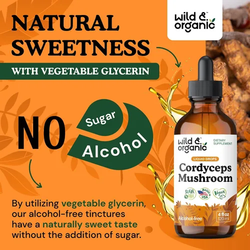 Miniatura 6 de Wild & Organic Cordyceps Tintura - Extracto de hongo Cordyceps Sinensis para apoyo inmunológico y energético - Suplemento líquido de hongos - Gotas