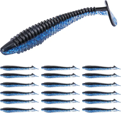 RUNCL Swimbaits - Paleta de 10/20/30/40 unidades, cola de paleta de 5/4/3/2 pulgadas, señuelo suave para lubina de trucha, cebo de plástico duradero