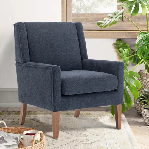 Miniatura 11 de COLAMY Juego de 2 sillas modernas con respaldo alto tipo wingback para sala de estar, sillón de acento tapizado en tela, silla de sofá individual