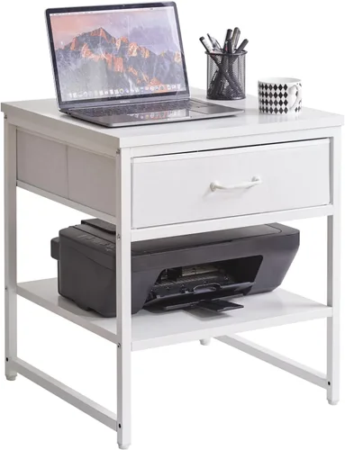 Miniatura 14 de Aibiju Mesa auxiliar grande para sala de estar, soporte de mesa pequeño de 20 pulgadas, mesa de impresora con estante ajustable, mesa de café Blanco