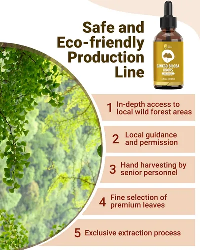 Miniatura 4 de Suplementos líquidos de extracto orgánico de ginkgo biloba, apoyo para el cerebro y la concentración, 98% de absorción, vegano, sin OMG, sin alcohol