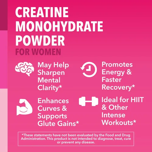 Miniatura 6 de Creatina para Mujeres - Formulada para Mujeres - 3g de Monohidrato de Creatina Micronizada por Porción para Apoyar la Energía, Masa Muscular Magra