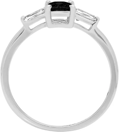 Miniatura 2 de Anillo de compromiso de oro blanco de 18 quilates con 3 piedras de talla baguette esmeralda y solitario de 3 piedras.