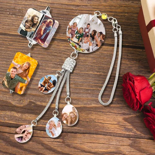 Miniatura 10 de Colgante de cristal con foto personalizada para automóvil, hogar, adornos colgantes con imagen personalizada, espejo retrovisor de coche, accesorios