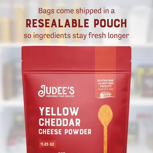Miniatura 5 de Judee's Gluten Free Polvo de queso cheddar amarillo, salsas y sopas con condimento en polvo de cheddar, pasta y macarrones con queso en polvo, sin