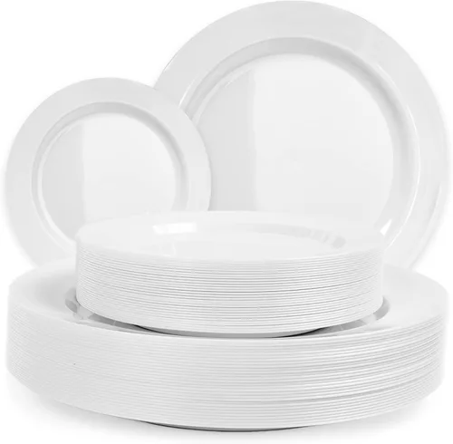 Miniatura 8 de Aya’s 60 Pack de Platos de Plástico para Fiesta - Juego de Platos Desechables Resistente con 30 Platos de Cena y 30 Platos de Ensalada - Platos