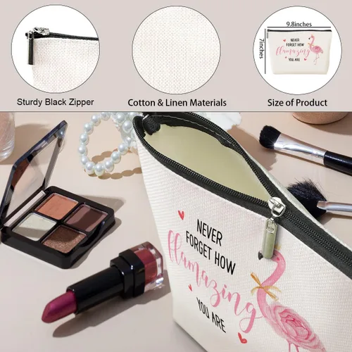Miniatura 5 de jeilink Divertida bolsa de maquillaje de flamenco rosa, regalos de flamenco, decoración de flamencos, suministros de fiesta, regalos inspiradores