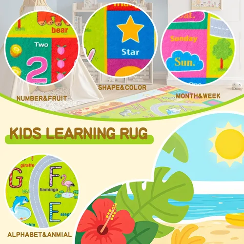 Miniatura 7 de Alfombra interactiva de juego para niños, de 4 x 6 pies, alfombra educativa para aprendizaje temprano con alfabeto, números, animales