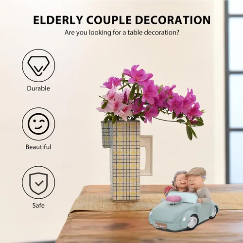 Miniatura 4 de Veemoon Figuras de resina para parejas mayores, decoración de pastel de aniversario de boda, pareja amorosa en el automóvil, estatua para decoración