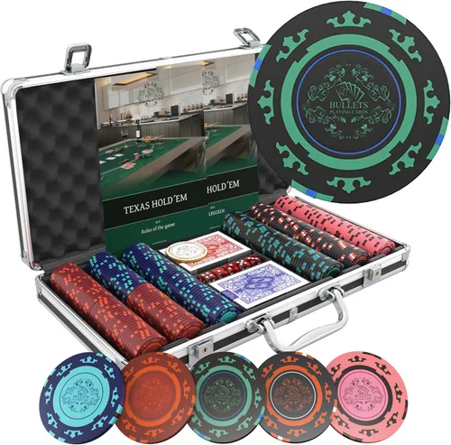 Miniatura 10 de Bullets Playing Cards Juego de póquer Corrado 500 fichas de póquer de arcilla (0.49 oz) con estuche de aluminio y naipes - Texas Hold'em, fichas