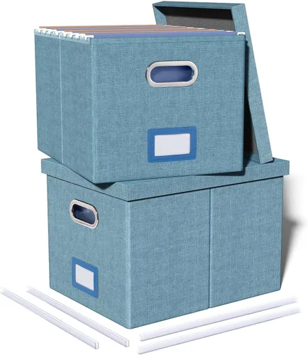 Miniatura 17 de Organizador de archivos en paquete de 2, caja archivadora portátil con tapa, compatible con carpetas tamaño carta/legal, organizador de documentos