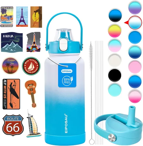 Miniatura 42 de Botella de agua aislada con tapa, bota y calcomanías, botella de acero inoxidable de 24 onzas, sin sudor, mantiene el frío las 24 horas, botella