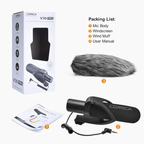 Miniatura 8 de COMICA CVM-V30PRO Micrófono de escopeta, micrófono de video profesional súper cardioide con soporte de choque, kit de micrófono de cámara