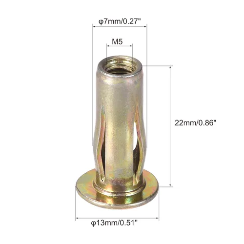 Miniatura 2 de uxcell Tuerca de remache de agarre múltiple, vástago preabombado M5 de acero al carbono chapado en zinc, tuerca de inserción roscada de cabeza