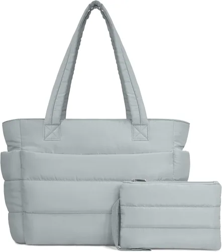 Miniatura 12 de TOPDesign Bolsa Tote Acolchada para Mujer, Bolso de Mano Ligero Inflado con Compartimentos, Bolsa de Hombro Acolchada para Trabajo, Viajes, Gimnasio