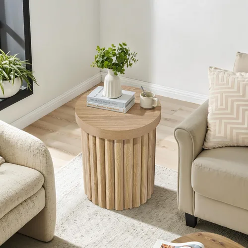 Miniatura 6 de LuxenHome Mesa auxiliar redonda, mesa auxiliar acanalada de 19 pulgadas de alto para espacios pequeños, mesa auxiliar pequeña moderna de mediados