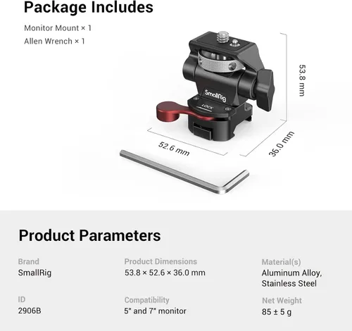 Miniatura 9 de SMALLRIG Soporte para monitor de campo con abrazadera NATO, soporte para monitor de cámara para monitor de 5 y 7 pulgadas, giratorio e inclinable