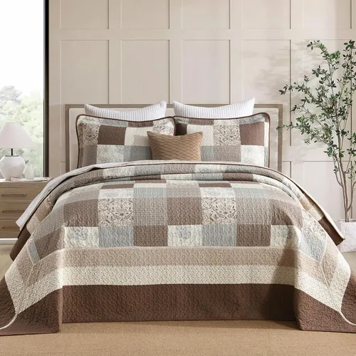 Miniatura 13 de Juego de edredón de cama King de 100% algodón de 120x120, juego de edredón extra grande, cubrecama extra grande de estilo granja, patrón de cuadros
