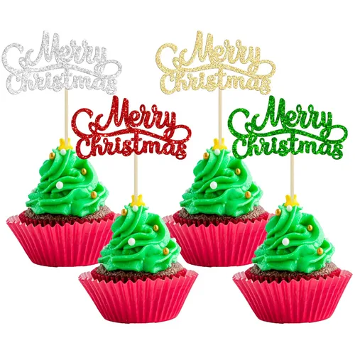 Miniatura 31 de Gyufise 24 piezas Adornos para cupcakes de jengibre de Navidad con purpurina, adornos para cupcakes de jengibre para revelar el género, púas