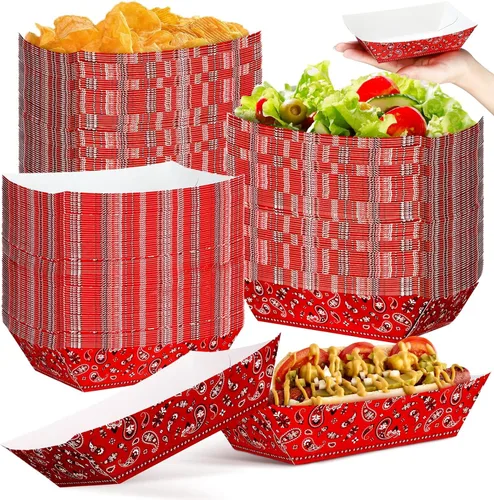 Miniatura 8 de Gejoy 120 platos de fiesta del oeste de 1 libra, platos de vaquero a granel, bandejas de papel para comida de Rodeo Cholo fiesta 250 aniversario Azul