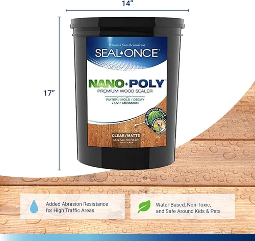 Miniatura 2 de Sellador Seal-Once Nano+Poly de madera penetrante con poliuretano, sellador impermeable de alta calidad, 5 galones, transparente Con poliuretano
