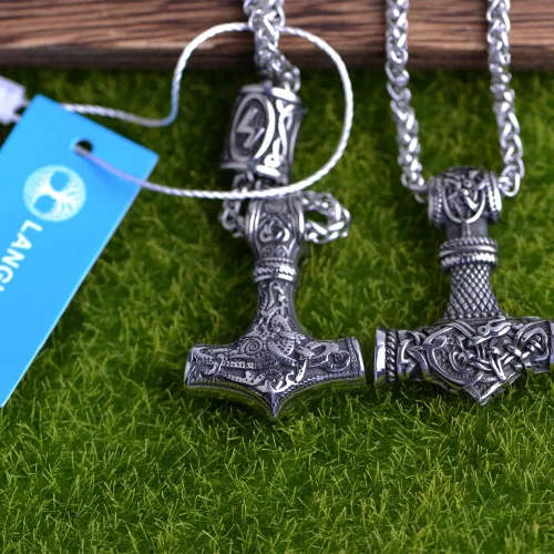 Miniatura 4 de Collar de martillo de Thor vikingo nórdico Mjolnir para hombre, joyería de talismán