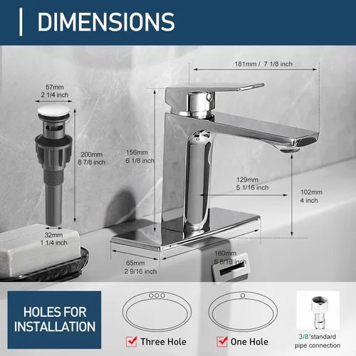 Miniatura 6 de GENBONS Grifos de baño cromados de 1 agujero de una sola manija grifo de lavabo de baño con drenaje emergente y líneas de suministro de grifo, grifo