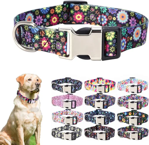 Miniatura 36 de Lindo collar para perros XS, pequeños, medianos y grandes, collar de nailon suave para mascotas, con estampado 3D multicolor, collares ajustables 5
