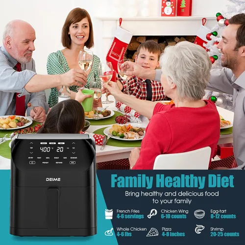 Miniatura 6 de Freidora de aire de 6.2 cuartos de galón de gran capacidad, freidora de aire caliente sin aceite, horno de 1500 W, cocina saludable con 8 ajustes