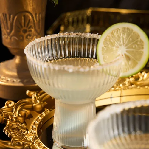 Miniatura 6 de Copas acanaladas de Margarita, Martini y Champagne con borde dorado – Juego de 2 – Copa de lujo soplada a mano – Fiesta grande, elegante diseño