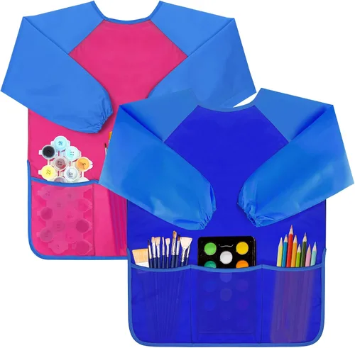 Miniatura 7 de Bassion Kids Art Smock, Toddlers Painting Aprons Colorful Waterproof Children Artist Smock Age 2-8 Years Gifts