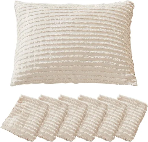 WARMDERN - Fundas de almohada beige tamaño queen, fundas de almohada estándar, juego de 6 fundas de almohada de microfibra suave, textura boho con