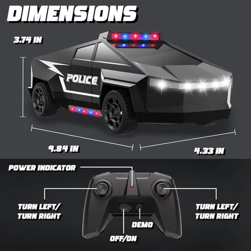 Miniatura 6 de Coches de policía para niños de 4 a 8 años – Auto a control remoto, camiones RC 1:22 de juguete para niños, auto RC con luz y espacio de carga