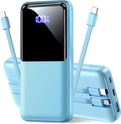 Miniatura 9 de CFIAI Cargador portátil de batería, 50% más de capacidad, batería de 15000 mAh con cable integrado, carga rápida de 22.5 W, para viajes, camping