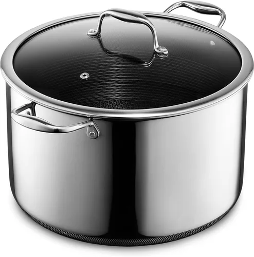 Miniatura 8 de HexClad Horno Holandés Híbrido Antiadherente de 5 Cuartos de Galón con Tapa de Acero Inoxidable, Asas que se Mantienen Frías, Apto