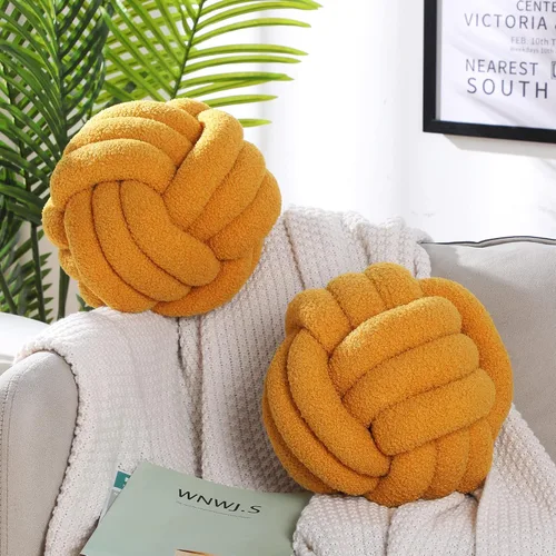 Miniatura 3 de Namalu 2 almohadas de nudo, decorativas, redondas, de felpa, círculo, anudadas, suaves, para habitación, sofá, hogar, cama, suelo
