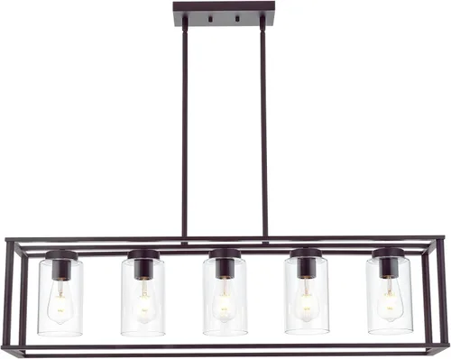 Miniatura 16 de Candelabro rústico de 1 luz con acabado dorado, moderno accesorio de iluminación colgante industrial con pantalla de vidrio transparente, lámpara